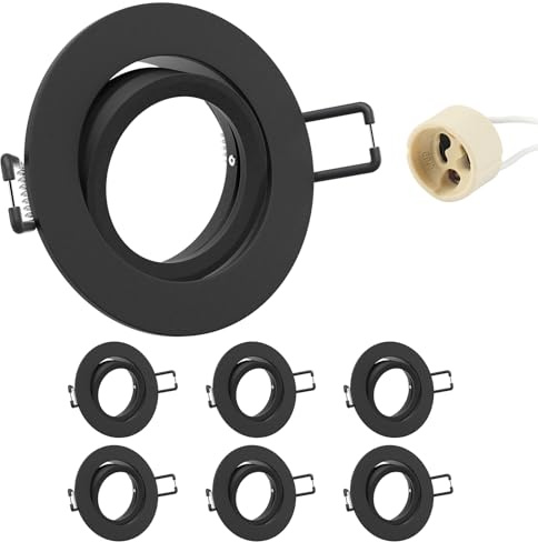 Doughelec Marco Foco Empotrable GU10 Aluminio Negro Orientable Downlight LED Empotrable Ojo de Buey de techo con Portalámparas GU10 68mm Para Lámparas De Led O Halógena, Redondo 60-75mm 230V 6 Pack