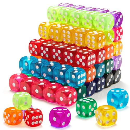 50 Pieces Dice Set, 14mm Standard 6 Sided Colored Dice with Plastic Storage Box for Board Games, Teaching Math, Party Games