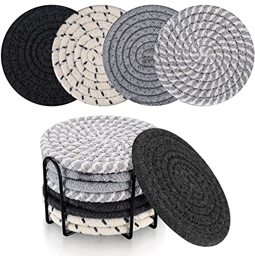 TOOINKCV 8 Pcs Absorbent Coasters for Drinks, Cotton Woven Drink Coaster, Braided Coasters Heat-Resistant for Home Coffee Table Desk Cups Tabletop Protection Coaster