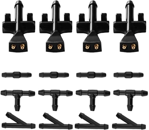 Lyeteung 4 Pezzi Ugelli per Tergicristalli, Tergicristallo Spray Jet 93387764 1451243, Ugello per Tergicristallo Anteriore, con 12 Pezzi Connettori per Tubo, Compatibile con Meriva A 2003-2010