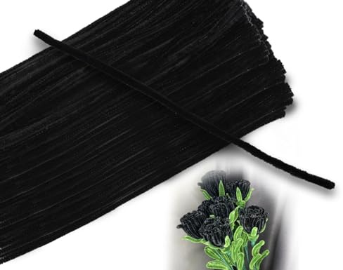 Lhbwhiz 100 Stück Pfeifenreiniger,Chenilledraht Biegeplüsch Pfeifenputzer,Bulk Plüschdraht,Pipe Clean Craft,für DIY Handwerk Dekorationen(Schwarz)
