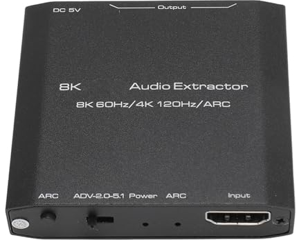 Estrattore Audio, Convertitore Estrattore Audio AUX da 3,5 Mm Supporta 8K 60Hz e 4K 120Hz, Regolazione EDID SPDIF Ottica HD, Convertitori Video per PC, Laptop, Lettori DVD, HD