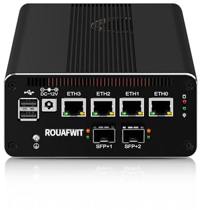 ROUAFWIT Micro Firewall Dual 10Gbe Core i3 N305 Mini PC Router, 2 x SFP+ 10Gbps, 4 x 2.5Gbe i226-V Piccolo Computer, AES-NI, Sim Slot, TF, 3 Display, Barebone, NO RAM NO Storage