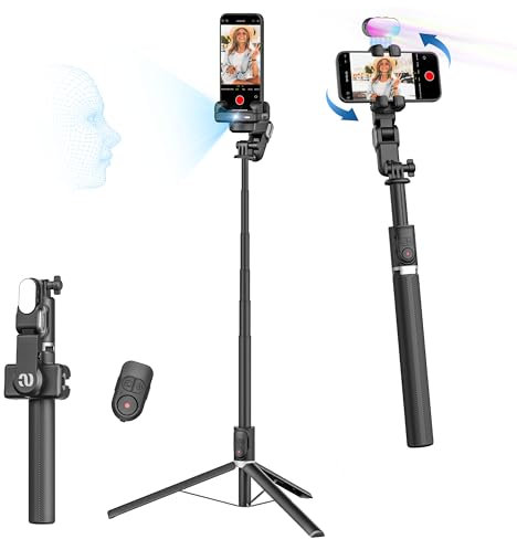 AOCHUAN Auto Face Tracking Tripod 360 Rotation for iPhone Android,Phone Stand Follow You for Video Recording,Selfie Stick Tripod with RGB Light,Remote Control for YouTube,TikTok Vlogging(M2Pro Black)
