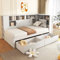 Jtyca Platform Bed with Trundle & Bookcase & Usb, Single Bed with Storage and Drawers, Day Bed, Murphy Bed, Multifunctional Bed with Dust-Proof Cabinet and Shelves, 3FT-190 X 90 cm, White