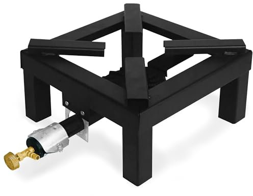 AEFFE - Hornillo con quemador y válvula, de hierro fundido, cuadrado o redondo, para exterior con pies, para jardín, camping, conservas, apto para sartenes (cuadrado, 30 x 30 cm)