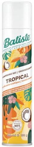 Batiste Shampooing Sec, Tropical, Rafraichit les Cheveux et Apporte du Volume, Parfum Noix de Coco et Ananas, Absorbe Excès de Sebum, Sans Rinçage, 280ml