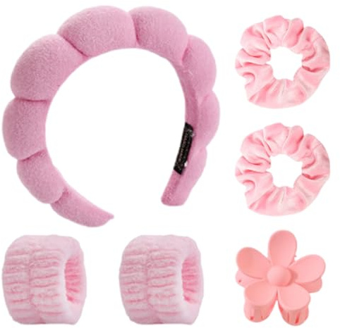 Diadema Spa para Mujeres Diadema, Juego de 6 piezas, con Esponja para Lavarse la Cara Nubes Suave Tejido de Rizo Diademas para el Cuidado de la Piel Maquillaje