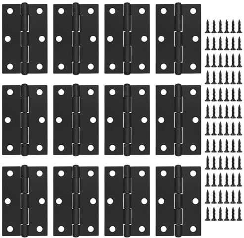 MABAHON 12PCS Door Hinges，75mm(3 Inch) Black Butt Hinges with 74PCS Screws | Outdoor and Internal Doors Home Furniture Wooden Door Hinge Thickened Folding Butt Hinge(Black)