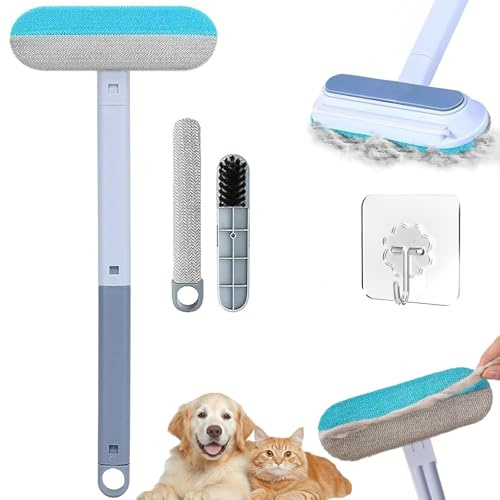 Quita Pelos Mascotas 3 en 1 Reutilizable – Cepillo Multifuncional con Mango Largo para Pelo de Perro y Gato, Ideal para Sofá, Cama, Alfombra y Rascador