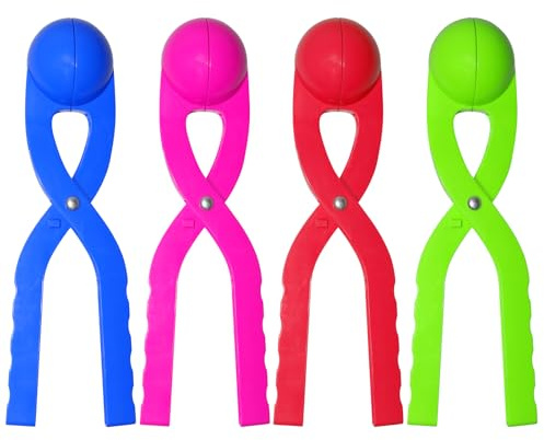 JEEFUD Snowball Maker Snow Ball Toys Games with Handle for Kids Outdoor Winter Snowball Fight Maker Tool Clip- Winter Snow Toys for Toddlers Kids Ages 4-7,4 Pack(Blue,Magenta, Red, Green)