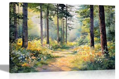Artley Prints - Trail in Summer Forest Watercolor Canvas Wall Art Prints Modern Pictures for Home Living Room Bedroom Extra Large 101 x 76cm (40 x 30 inches)
