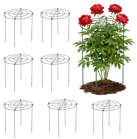 KEOHOLI 8 Pack Peony Cages Set 11.5 Dx16 H Peony Cages and Supports Heavy Duty Metal Plants Support Cage for Outdoor Green Support Rings for Flower Strawberry Tomato Hydrangeas