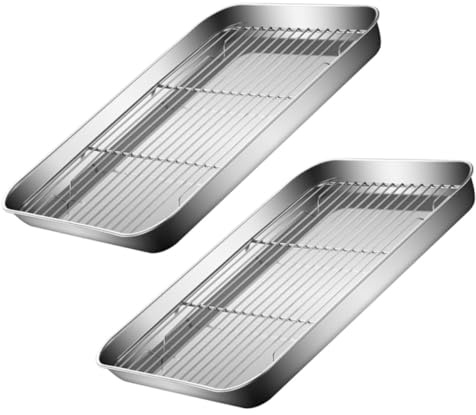 BESPORTBLE 2 Juegos de Bandejas para Hornear de Acero Inoxidable 26x20x2,5 Cm Rejilla Antideslizante para Cocinar y Escurrir, Bandejas Resistentes y Aptas para Utensilios Cocina