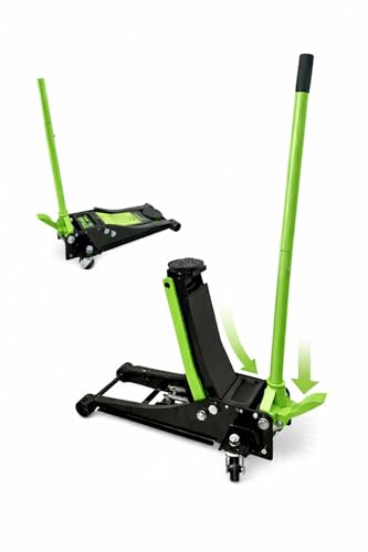 Crick Martinetto idraulico 5 TON Doppio Pistone Altezza Sollevamento 75-505mm con Pedale Sollevamento Rapido Cric Carrello con 2 Ruote Bidirezionali per Auto, SUV, Furgoni e Veicoli Pesanti