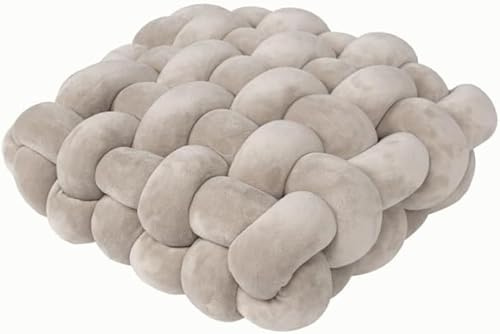 Mjuk plysch knutkudde - Fyrkantig handknuten prydnadskudde för soffa och golv, bekväm sittkudde för vardagsrum sovrum kontor bil, presentidé för inflyttning, 2 storlekar(Light Gray,40x40x12cm)
