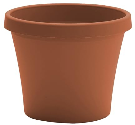 Bloem Terra 8 Diameter Round Terra Cotta Resin Planter Pot with Drainage Holes for Indoor and Outdoor Gardening