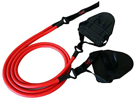 Tyron Latex-Zugseil mit Handpaddles (mittlerer Widerstand) | Zugseil | Schwimmtraining mit Handpaddles | Armzug-Training für Schwimmer und Triathleten