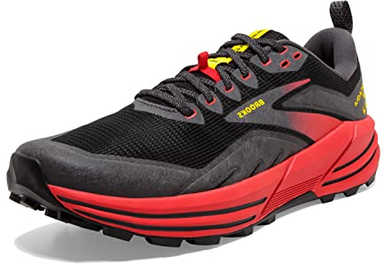 Brooks Men's Cascadia 16 Running Shoe, Black Black Fiery Red Blazing Yellow, 8.5 UK