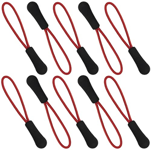 AERZETIX - C62990 - Juego de 10 Cordones/tiradores con punta en plástico para cursor de cremallera - para maleta anorak chaqueta mochila ropa deportivo - color negro y rojo