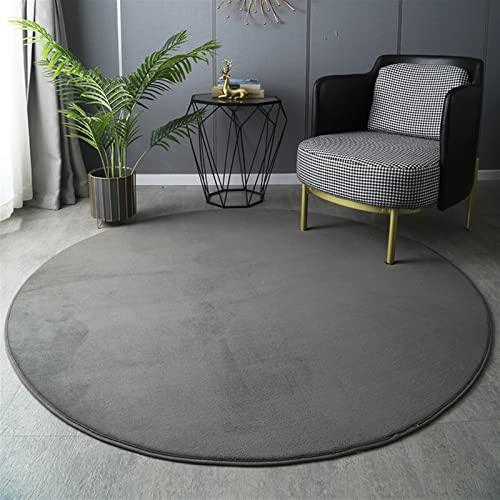 GIBZ Runder Teppich Koralle Samt Weicher Dicker Teppich Solide Antirutsch Matte für Kinderzimmer Wohnzimmer Schlafzimmer, Dunkelgrau, 120×120cm