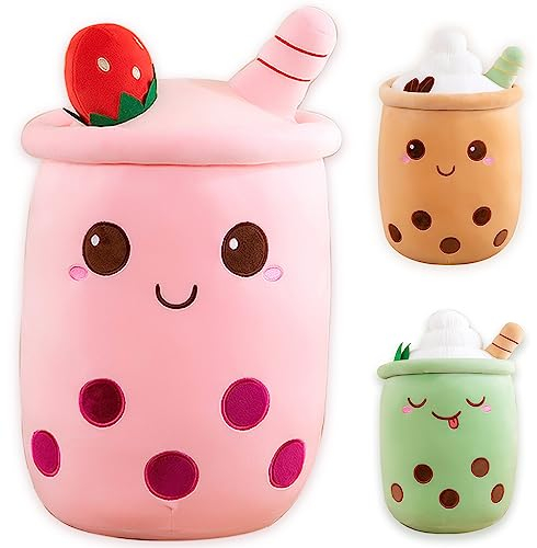 Bobomon Bubble Tea Kuscheltier PlüSchtier XXL SüßE Kissen, Kawaii Bubble Tea Cup Plushie Stofftier Boba Teetasse PlüSch Spielzeug Deko (Rosa, 23cm)