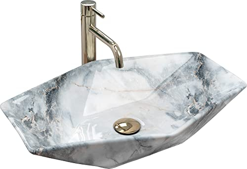 Rea Aufsatzwaschbecken VEGAS GRANIT, Waschtisch Handwaschbecken Spülbecken Waschschale Waschbecken für Badezimmer aus hochwertiger Keramik, 570 x 370 x 120 mm (Grau, Steinimitat)