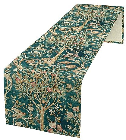 William Morris Original Design Vintage Flowers Green Botanical Printed Table Runner Vintage Floral Table Runner for Dining Table Decor 13 x 108 Inch