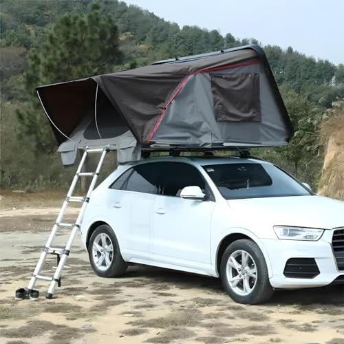 Tienda de campaña para techo de coche, rígida, ABS, 2 tamaños, hasta 4 personas, gris, marrón (tamaño: 220 x 225 x 115 cm con toldo)