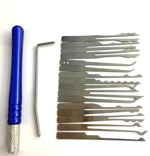 QiDAi New Lock Picking Tools Stainless Steel Pick Hook with Handle, Lockpick Set for Various Locks,Suit for Beginners, Locksmiths, and Family (C(17PCS))