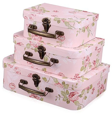Alipis Scatola Matrimonio in Carta a Motivi Floreali per Fiori, Set di 3 Pezzi Impilabile, Scatola Portaoggetti con Manici, per Regalo