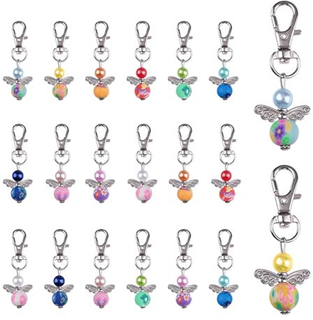 YunBey Schlüsselanhänger Schutzengel 20 Stück Kleine Engel Anhänger Hochzeit Taufe Kommunion Weihnachten Perlenengel Engelanhänger für DIY Gäste Geschenk