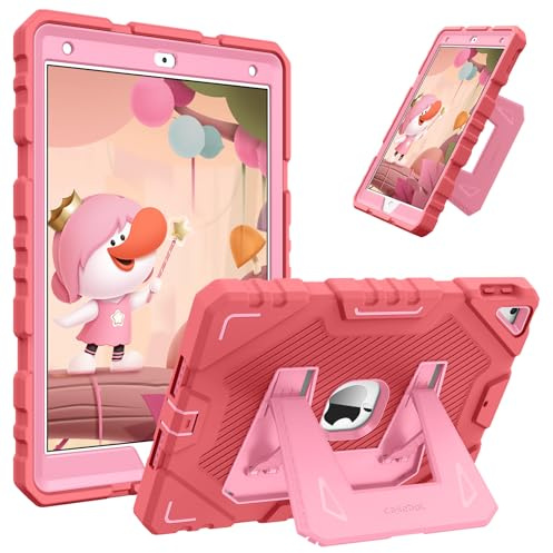 FINTIE Fodral för iPad 9:e / 8:e / 7:e generationen (2021/2020/2019) 10,2 tum [Inte för iPad A16 2025], robust helkropp slitstarkt stöttåligt skyddande fodral med inbyggt ställ för barn, rosa | Robust allroundskydd, stötsäkert barnfodral med stativ för stående och liggande format (pojkar och flickor), rosa