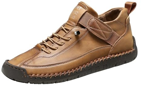 Chaussures de sport pour homme - En cuir - Fabriquées à la main - Semelle plate - Chaussures de loisirs antidérapantes - Semelle plate - Chaussures de marche - Chaussures de jogging - Couleur unie