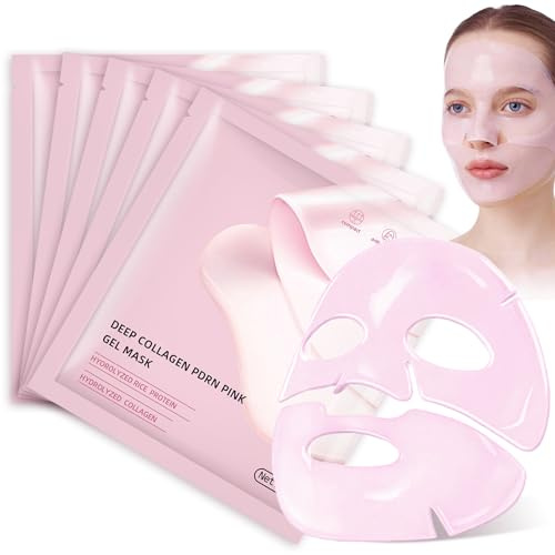 Masque Visage au Collagène Rose, Masques de Nuit Coréens, Hydratant, Raffermissant, Bio Mask Collagen, Amélioration de l'Élasticité, Soin du Visage pour Tous Types de Peau, 5 Pièces