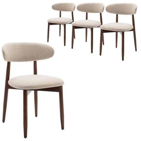 COLAMY Wooden Dining Chairs Set of 4, Modern Fabric Upholstered Kitchen Side Chairs, Farmhouse Dining Room Chair with Foot Pegs, Beige