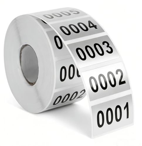 Wonninek Consecutively Number Stickers Roll, 0001-2000 Waterproof Inventory Sticker Labels, 1.6 x 0.8 Inch Self Adhesive Tags Vinyl Number Sticker for Storage, Classification, Inventory Count & Asset