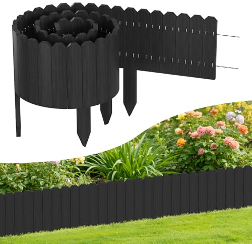 Monucep trärabattinfattning, 20 x 200 cm, flexibel gräskant av trä för trädgård, blomrabatter och gräsmattor, klippkant rullbord, staket för blomrabatter, antracit, höjd 20 cm