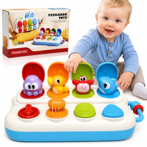 JoyLife Pop Up Animal Toy for Toddlers 1-3, Cause and Effect Baby Toy with Push Buttons, Montessori Inspired Sensory Activity Toy for 6-18 Months, Birthday Gift for Boys Girls