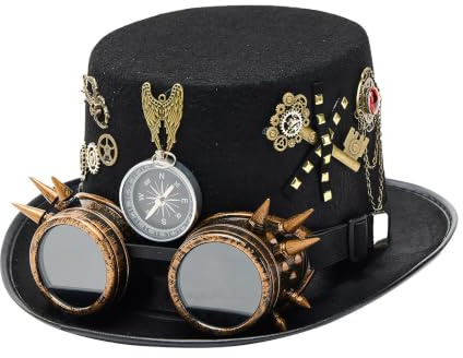 Steampunk-hatt Unisex Gotisk Filthuvudbonad med Goggle | Halloween Steampunk Cylinderhatt För Kvinnor Tonåringar Vuxna Viktorianska Fester Maskeradbaler Karnevaler Cosplaykostymer