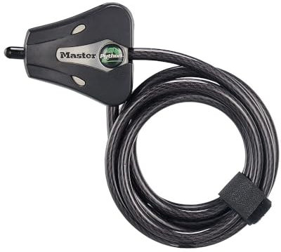 Master Lock 8418D Python-Fahrradschloss mit Schlüssel, verstellbares Metall-Kabelschloss mit wetterfester Vinyl-Beschichtung für Outdoor-Ausrüstung, Fahrräder, Trail-Kameras, 1,8 m lang, Schwarz