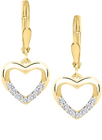My Gold Mädchen & Damen Ohrringe Gold 333 Ohrhänger Echtes Gelbgold (8 Karat) Zirkonia 23mm x 11mm Herzform Herzohrringe Fine V0008833