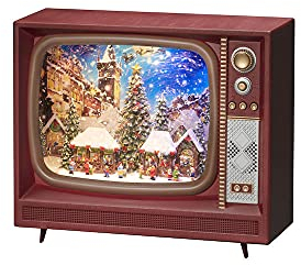 Konstsmide Televisor LED de globo de nieve con escena de mercado y pueblo, relleno de agua/decoraciones navideñas para uso en interiores, luces de batería (IP20), música de ocho canciones opcionales,
