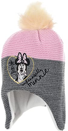 Sun City Minnie Mouse - Berretto invernale da bambina, con pompon, grigio., 48 cm