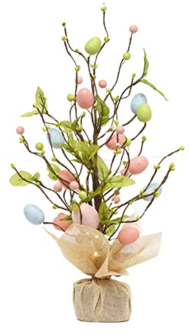 Plcnn - Alberello centrotavola a tema pasquale da 45 cm, da tavolo, rami con fiori e uova, decorazione per casa, feste, matrimoni