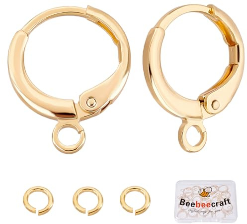 Beebeecraft 20pz Orecchini Rotondi Ganci 20pz Anello di Salto Ottone | Placcati Oro 18 Carati Leverback Orecchini a Cerchio con Anello 15x11.5mm Fili per Orecchie Francesi Fai Da Te Creazione