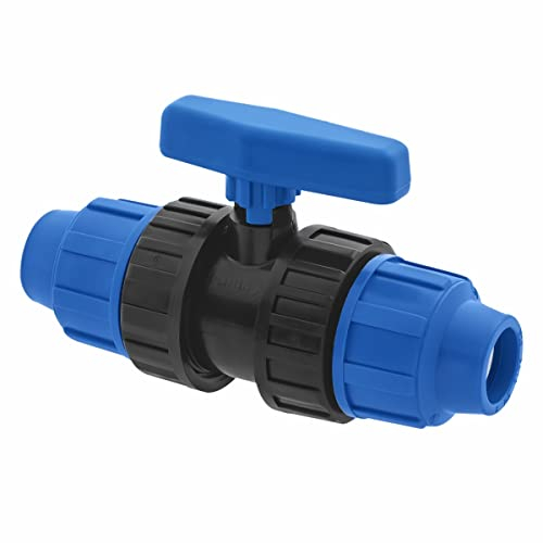 Válvula de Bola 20mm - Conector de Tubería de de Aqua - Accesorios de PP PN10 - Racor de Fontanería para Tuberías de Polietileno MDPE PE80, PE100 – 1 pieza – SmartProduct