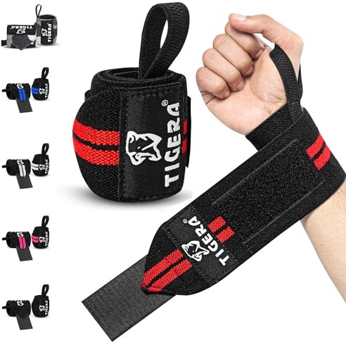 TIGERA Handgelenk Bandagen [Wrist Wraps] 38cm Handgelenkbandage für Fitness, Handgelenkstütze, Bodybuilding, Kraftsport & Crossfit (Black/Red)