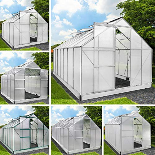 BRAST Gewächshaus Aluminium mit Fundament | 42 Modelle | 130x190x195cm - 490x250x235cm | TÜV geprüft | 6mm Hohlkammerplatten | rostfrei wetterfest temperaturbeständig | 380x250x205cm Silber