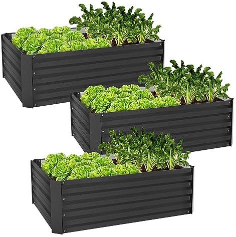 ML-Design 3X Lit de Jardin Surélevé en Métal, 90x60x30 cm, 150 L, Anthracite, Résistant aux Intempéries, Bac à Fruits/Fleurs/Légumes/Herbes Aromatiques, Boîte à Plantes, Jardinière pour Extérieur